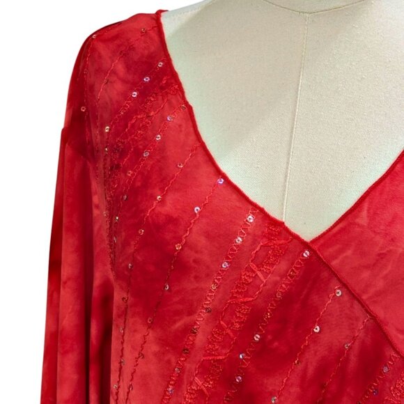 Only Nine Woman Knit Top Blouse Sz 2X Orange Sequins Stretch Pullover 3/4 Sleeve - Picture 2 of 8